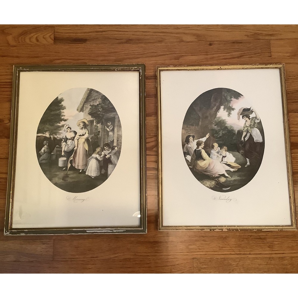W. Hamilton "Morning" & "Noonday" Hand Engraved Vintage Art Prints 14X18